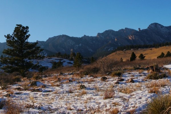 Snowy trail near the Flatirons