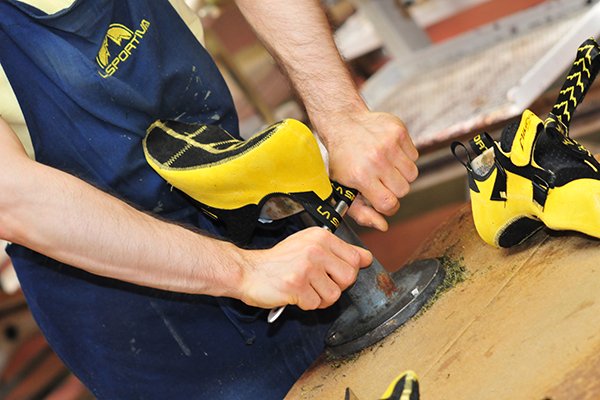 La Sportiva employee making shoes