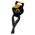 Une paire de lacets La Sportiva noirs (107 cm) avec coutures blanches, idéaux pour remplacer les chaussures de course en montagne, emballés dans un étui La Sportiva portant le logo et le texte "Technical Laces".