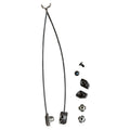 Le kit La Sportiva Shell Closing Wire Vanguard (Int. Side) comprend deux câbles avec extrémités métalliques, deux leviers noirs, une vis noire, une rondelle bleue et trois écrous de montage, représentés sur fond blanc.