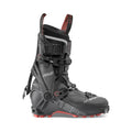 The La Sportiva Kilo Women's ski mountaineer boot features black and red colors, multiple buckles and straps, a rugged sole, and a lightweight design for alpine or backcountry skiing.