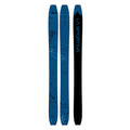 Three blue and black La Sportiva Ski - Capo skis—two display graphic tops, one shows the black base with the La Sportiva logo—perfect for fans of mountain-inspired Capo snowboard designs.