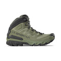 La chaussure de randonnée La Sportiva Ultra Raptor 3 Mid GTX présente un design vert et noir, un support de cheville haut, une semelle robuste, un marquage latéral et une protection imperméable ; sur fond blanc.