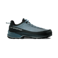 A side view of the La Sportiva TX5 EVO GTX Women's shoe in blue and black, featuring a rugged sole, lace-up design, and Gore-Tex label near the ankle for lightweight hiking comfort.
