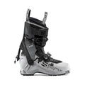 The La Sportiva Kilo XTR Women's ski touring boot, in silver and black, offers adjustable buckles and straps, a robust sole, high ankle support, and delivers top lightweight downhill performance.