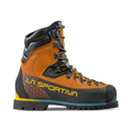 La Sportiva Nepal Work S7s GTX high-cut orange and black waterproof mountaineering boots with yellow-flecked laces and a lugged rubber sole.